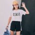 Unisex Casual Cartoon Letters Printing Round Collar T shirt for Summer