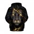 Unisex Casual Long Sleeve Hoodie 3D Lion Printed Hooded Sweatshirt Pullover Tops Black lion XXL