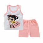 Unisex Children Vest Suit Sleeveless Tops Pants Cute Cartoon Pattern Clothes Vest   pink girl 65    90 100cm recommended 