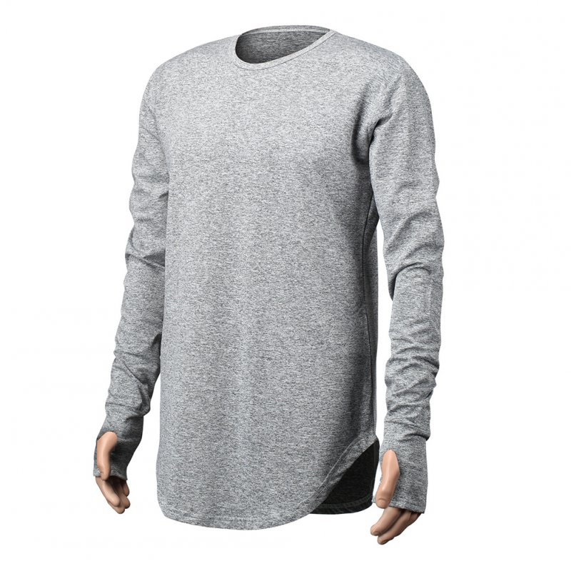 Unisex Cuff Thumb Open Design Fashion Long Sleeve T-Shirt light grey_L