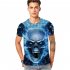 Unisex Delicate 3D Skull Printing Round Collar Fashion T shirt Blue skull  M