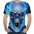 Unisex Delicate 3D Skull Printing Round Collar Fashion T shirt Blue skull  S