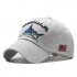 Unisex Embroidered Lettering Shark Pattern Baseball Cap Fashion Denim Sun Shade Hat Light blue adjustable