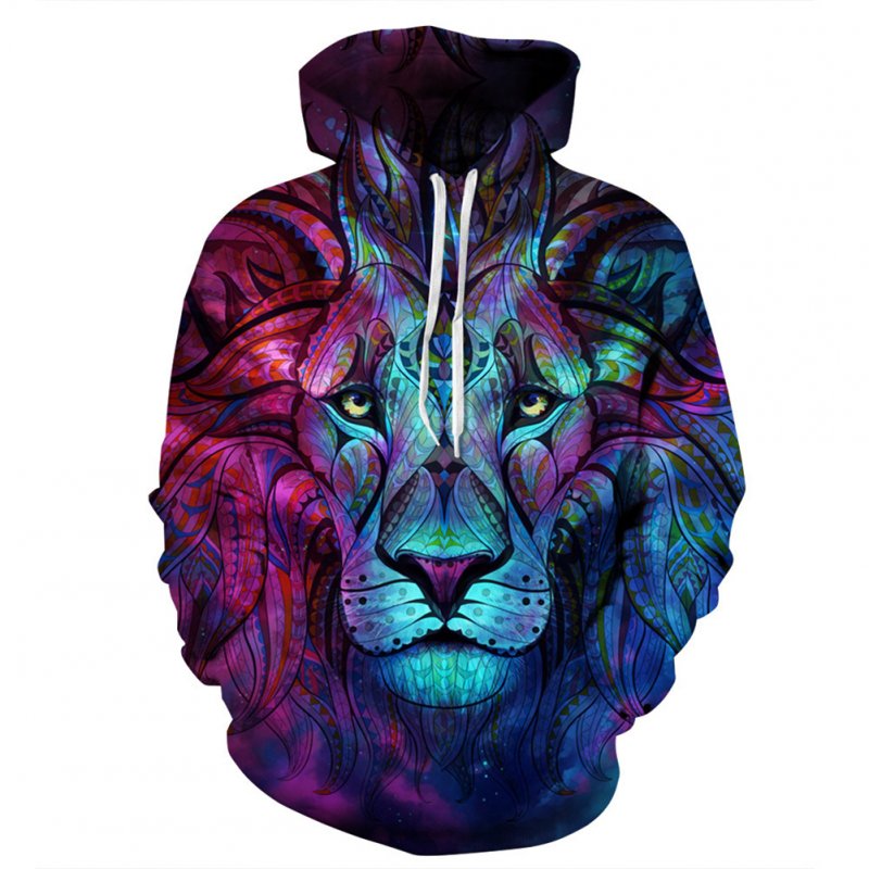 Unisex Fashion 3D Star Lion Digital Printing Hooded Sweatshirt Stylish Long-Sleeve Coat Star lion_XL