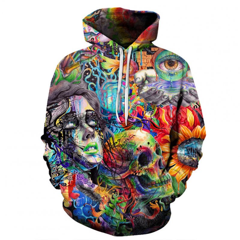 Unisex Fashion Color Painting Skull 3D Digital Printing Lovers Hoodies as shown_XL