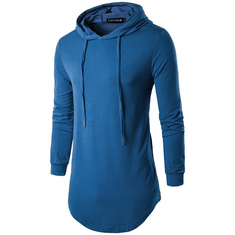 Unisex Fashion Hoodies Pure Color Long-sleeved T-shirt blue_L