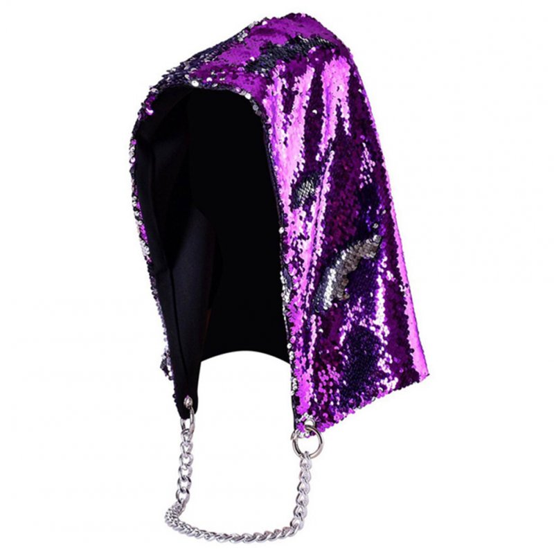 Unisex Fashion Mermaid Hat Magical Reversible Sequin Cap Hood Dress Up Color Changing Hat Purple black_free size