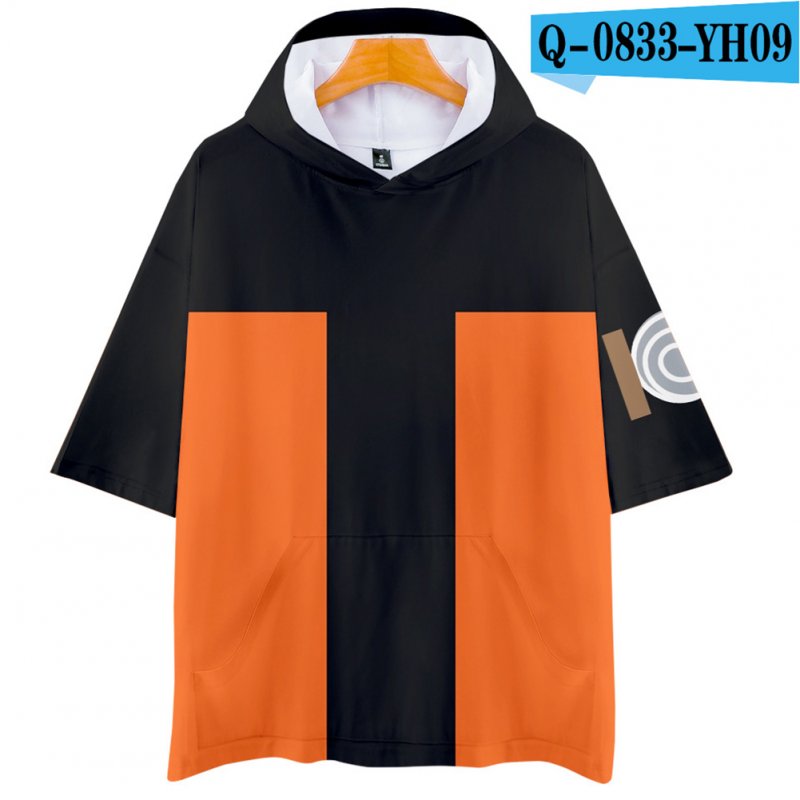 Unisex Fashion Naruto Cosplay Digital Print 3D Hooded Tops Short-sleeved T-shirt  Q-0833-YH09 Orange_XL