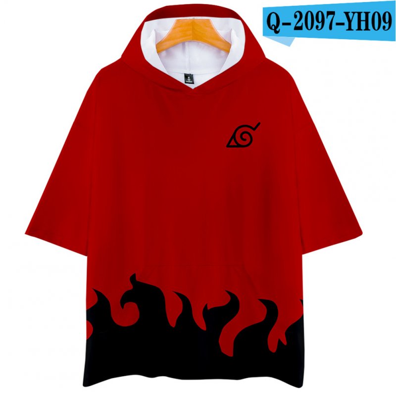 Unisex Fashion Naruto Digital Print 3D Short-sleeved T-shirt Hooded Tops Q-2097-YH09 red_XL