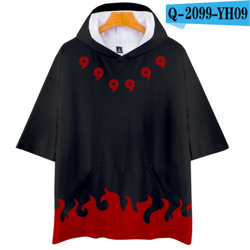 Unisex Fashion Naruto Digital Print 3D Short-sleeved T-shirt Hooded Tops Q-2099-YH09 black_XL