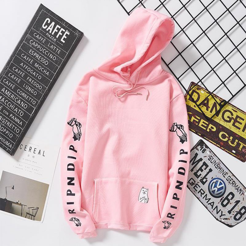 Unisex Fashion Plush All-matching Couple Simple Letters Printing Hoody Pink_2XL