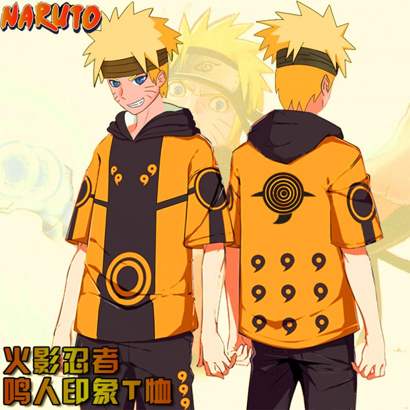 Unisex Fashion Short-sleeved T-shirt Hooded Tops with Naruto Digital 3D Print  I style_XXL