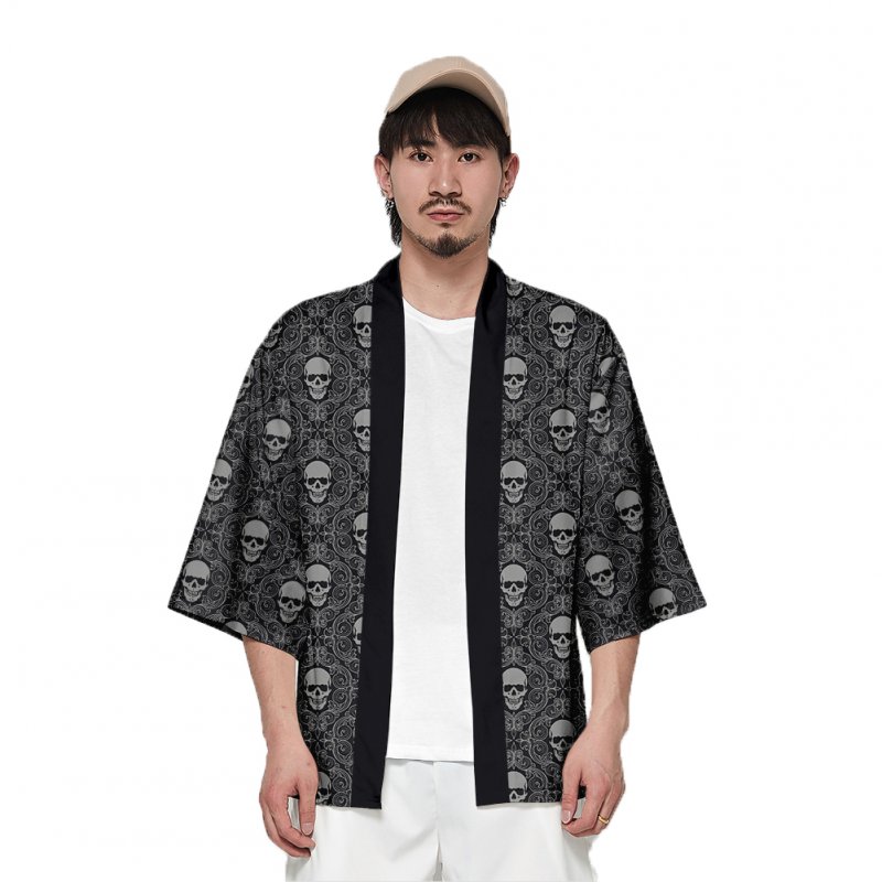 Unisex Fashion Thin Sunscreen Robe Summer Half Sleeve Loose Kimono Clothes V00022-3M25_L