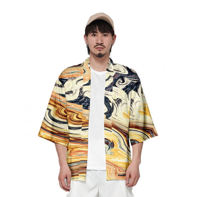 Unisex Fashion Thin Sunscreen Robe Half Sleeve Loose Large Size Kimono Clothes V00016-3M25_M