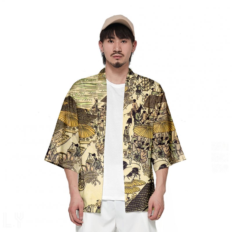 Unisex Fashion Thin Sunscreen Robe Half Sleeve Loose Large Size Kimono Clothes V00018-3M25_S