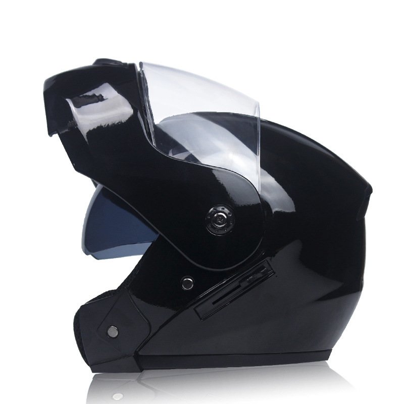 Unisex Flip Up Racing Helmet Modular Dual Lens Motorcycle Helmet Bright black with transparent_XL