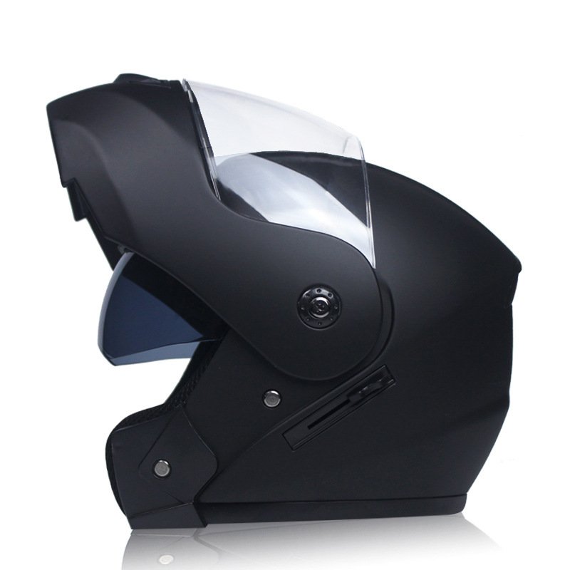 Unisex Flip Up Racing Helmet Modular Dual Lens Motorcycle Helmet Matte black with transparent_XL