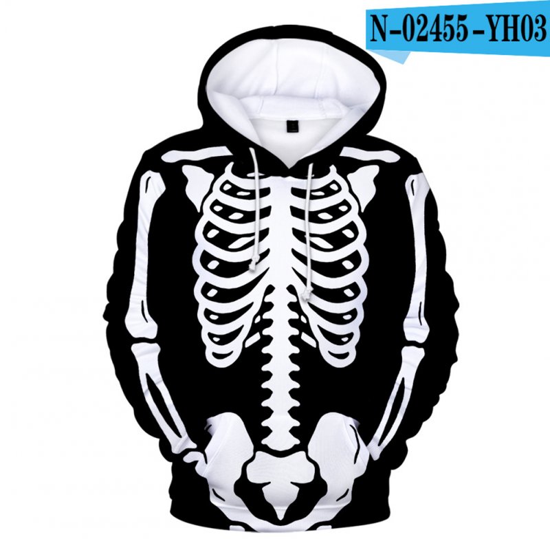 Unisex Halloween Skeleton Hoodie Plush Sweatshirt Long Sleeve Loose Printing Pullover N-02455-YH03 style 22_M