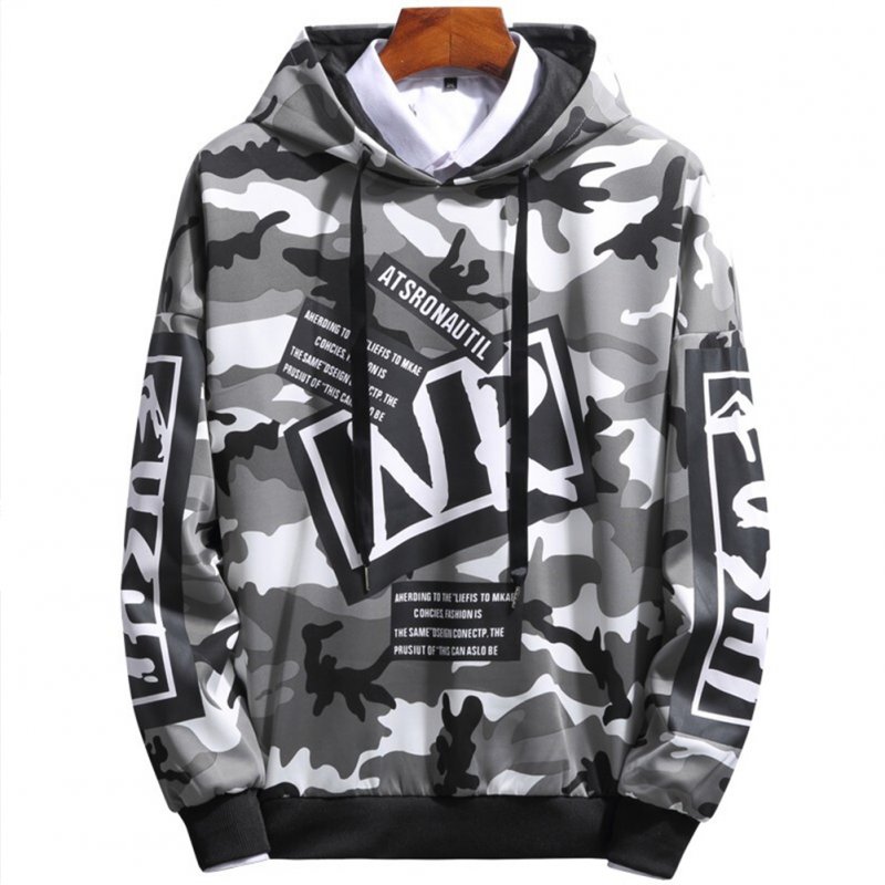 Unisex Hip-hop Style Fashion Camouflage Pattern Printing Stylish Hoody  Camouflage gray_L