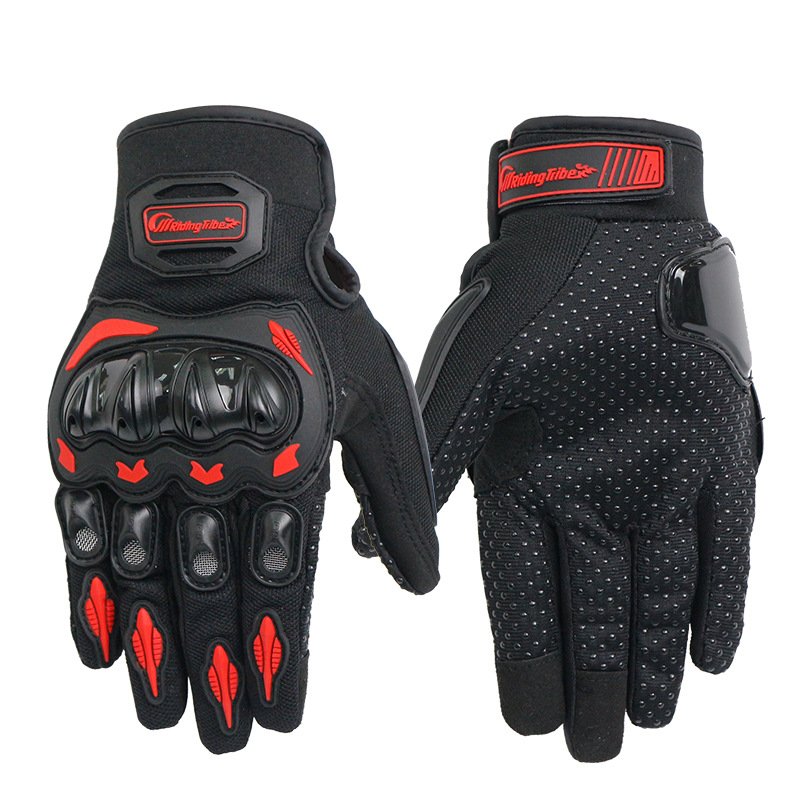 Unisex Motorcycle Gloves Summer Breathable Moto Riding Protective Gear Non-slip Touch Screen Guantes Red L