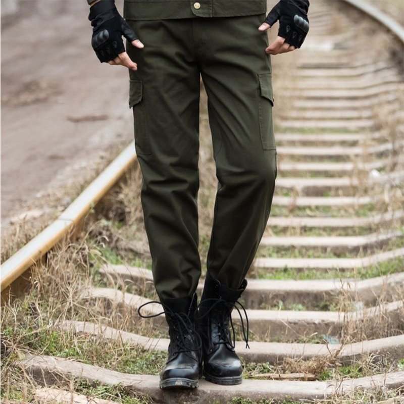Unisex Overalls Trousers Tactical Training Trousers Loose Wear-resistant Pants Army Green Four Pockets _175=L