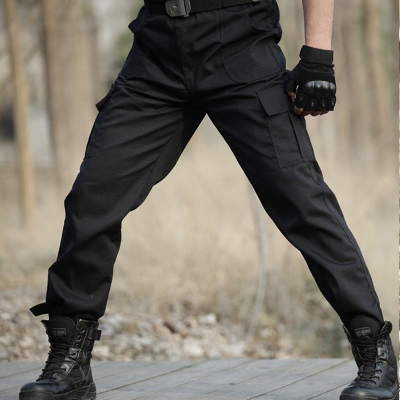 Unisex Overalls Trousers Tactical Training Trousers Loose Wear-resistant Pants Black training six pockets_175=L
