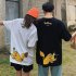 Unisex Pikachu Cartoon Pattern Short Sleeved T shirt Loose Lovers Fashion Tops