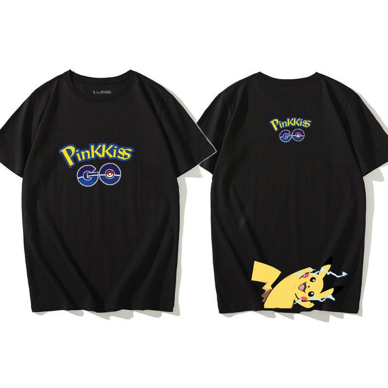 Unisex Pikachu Cartoon Pattern Short Sleeved T-shirt Loose Lovers Fashion Tops
