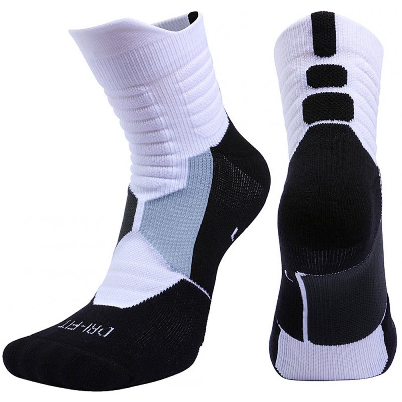 Unisex Professional Deodorant Mid-hose Basketball Sports Socks Stockings white_L[39-42]