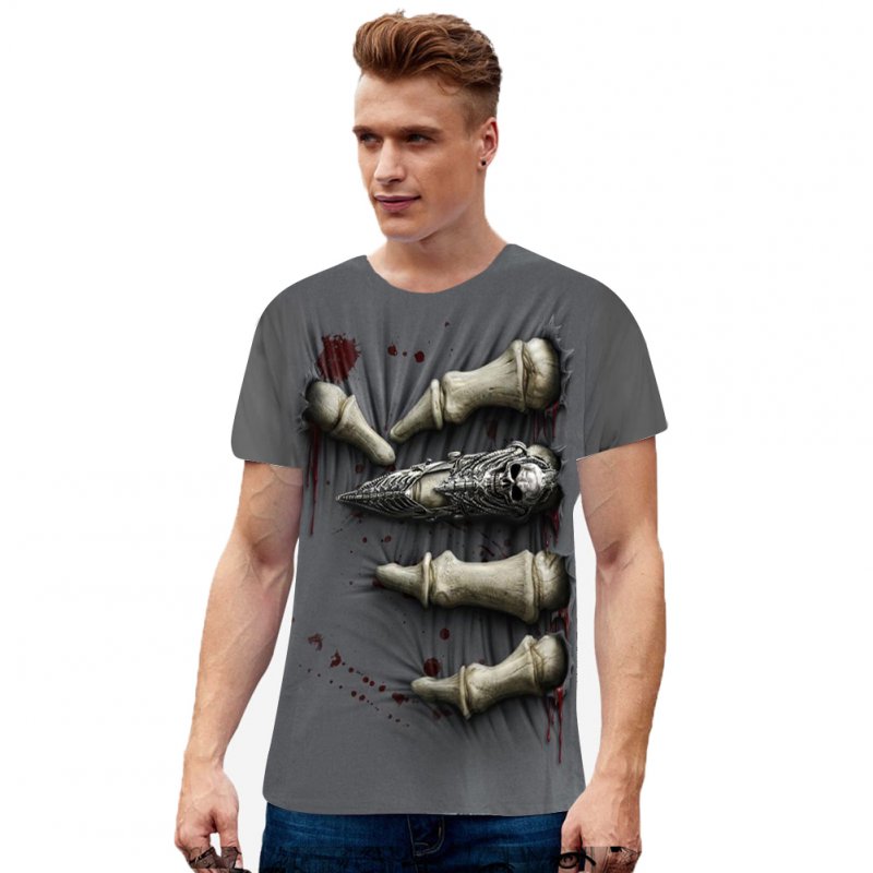Unisex Round Neck Short Sleeve 3D Digital Bone Claw Printed T-shirt as shown_2XL