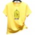Unisex Short Sleeved Round Collar Casual Loose Yellow Duck Printed T shirt  black XL