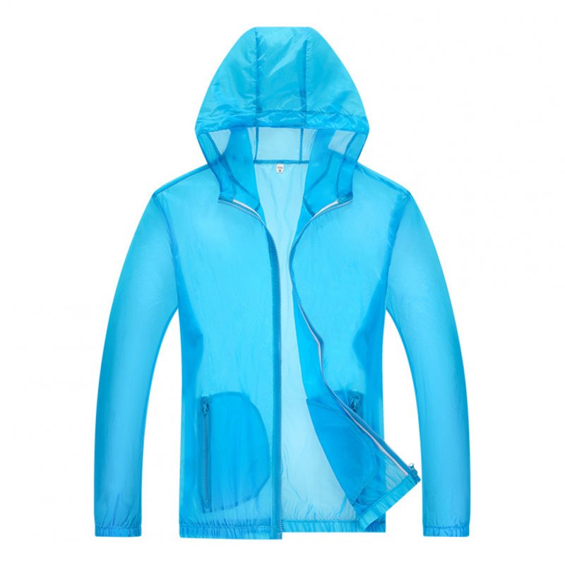 Unisex Sun Protection Jacket Solid Color Uv Protective Clothing For Summer Outdoor Running water blue XL