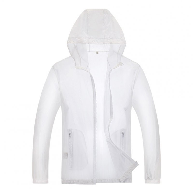 Unisex Sun Protection Jacket Solid Color Uv Protective Clothing For Summer Outdoor Running White L