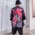 Unisex Vintage Koi Pattern Kimono Chinese Style Loose Sleeve Cotton Shirts Koi black S