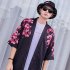 Unisex Vintage Koi Pattern Kimono Chinese Style Loose Sleeve Cotton Shirts Koi black XL