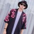 Unisex Vintage Koi Pattern Kimono Chinese Style Loose Sleeve Cotton Shirts Koi black XXL