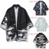 Unisex Vintage Ukiyo E Pattern Kimono Loose Sleeve Cotton Shirts Tops Crane black M
