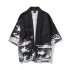Unisex Vintage Ukiyo E Pattern Kimono Loose Sleeve Cotton Shirts Tops Crane black XL