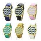 Unisex Wavy Pattern Retro Style Watch Leather Strap Wristwatch  6pcs set