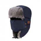 Unisex Women Men Cotton Winter Warm Bluetooth 5.0 Wireless Headset Cap Earphone Hat Navy blue