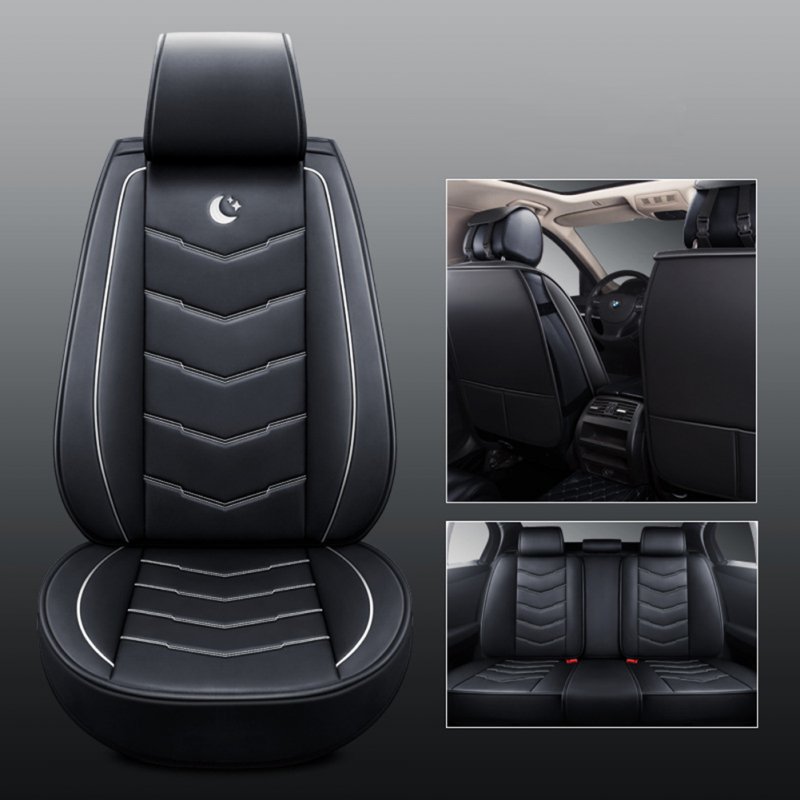 Universal Car Seat Covers 3D PU Leather Set Cushion Full Protector Black and white standard version