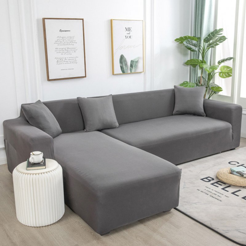 Universal Cloth Sofa Covers for Living Room Elastic Spandex Slipcovers gray_Four persons (applicable to 235-300cm)