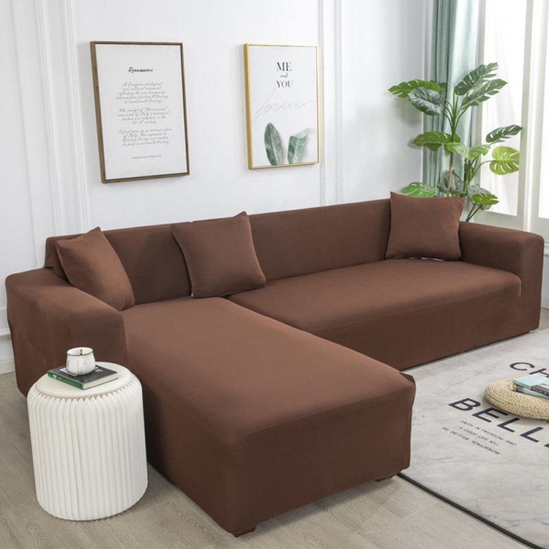 Universal Cloth Sofa Covers for Living Room Elastic Spandex Slipcovers light brown_Four persons (applicable to 235-300cm)