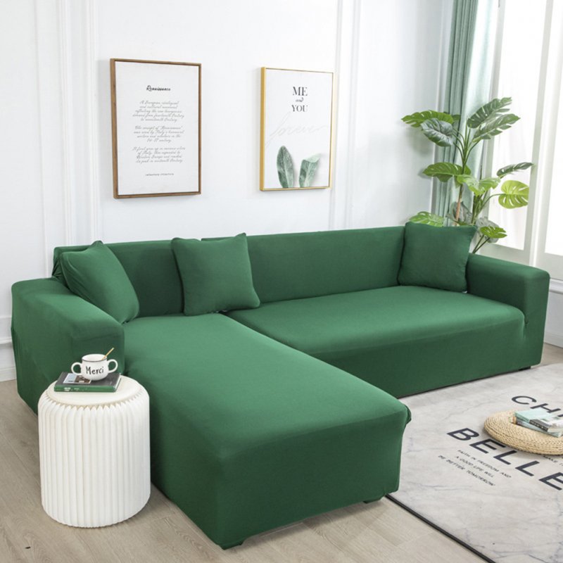 Universal Cloth Sofa Covers for Living Room Elastic Spandex Slipcovers Dark green_Four persons (applicable to 235-300cm)
