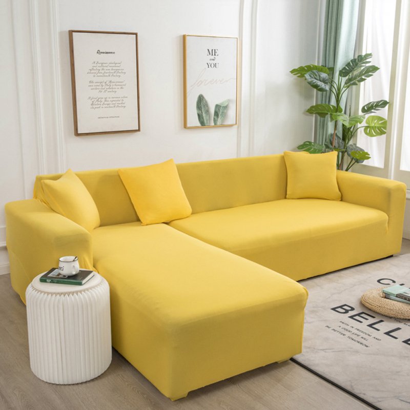 Universal Cloth Sofa Covers for Living Room Elastic Spandex Slipcovers yellow_Double (145-185cm applicable)