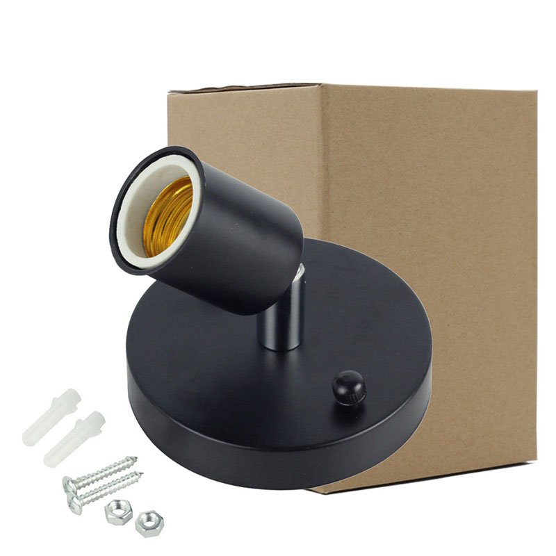 Universal E27 Retro 180 Degree Turn Light Holder High Temperature Resistant Metal Lamp Base Black (carton packaging)