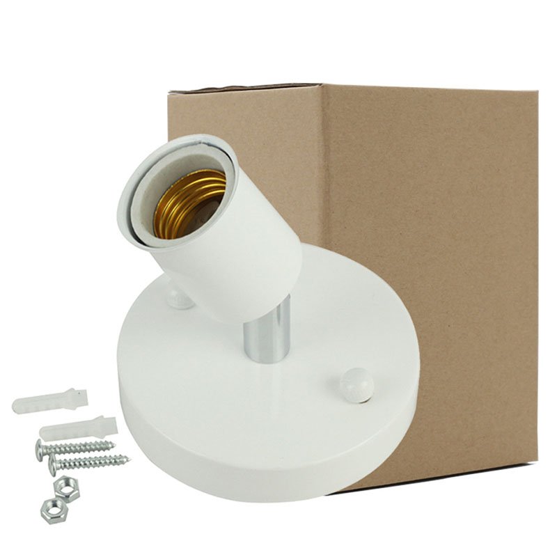 Universal E27 Retro 180 Degree Turn Light Holder High Temperature Resistant Metal Lamp Base White (carton packaging)
