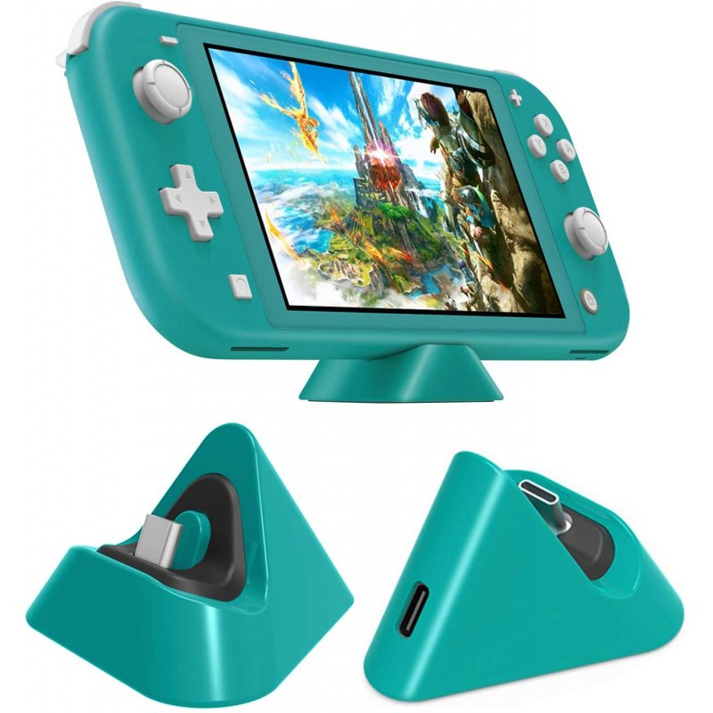 Universal Gaming Machine Portable Triangle Shaped Type-C Charging Base for Switch/Lite Cyan