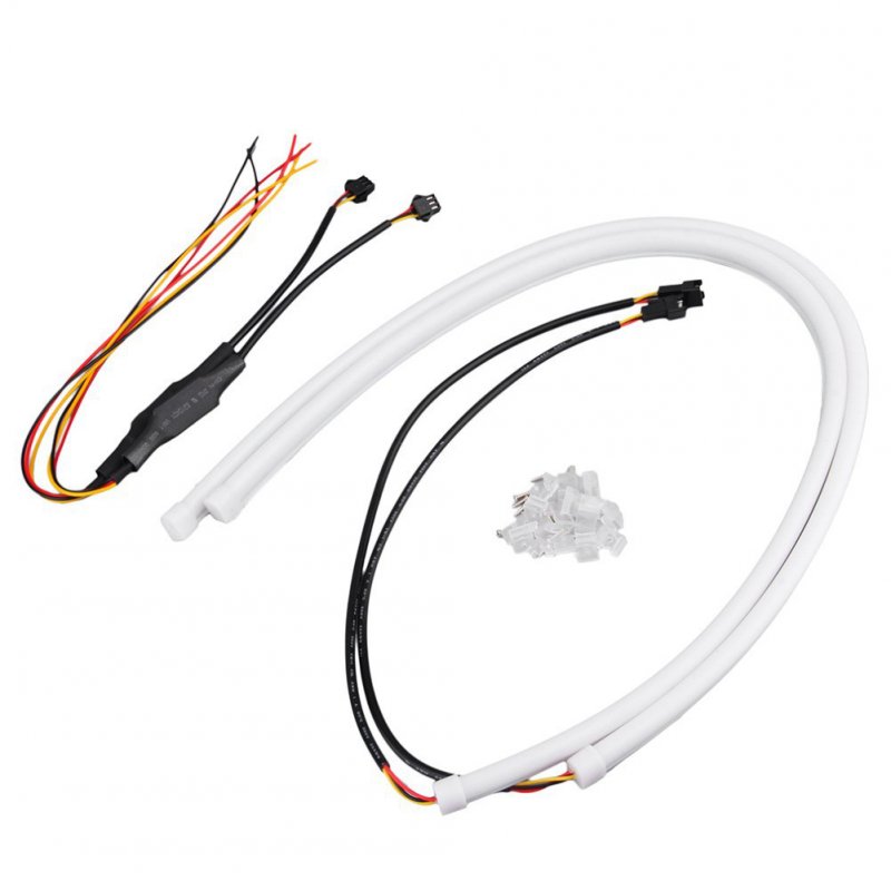 Universal LED Light 30cm 45cm 60cm Double Color Turning Signal Soft Silicone Light Bar Lamp 45cm (white + yellow)