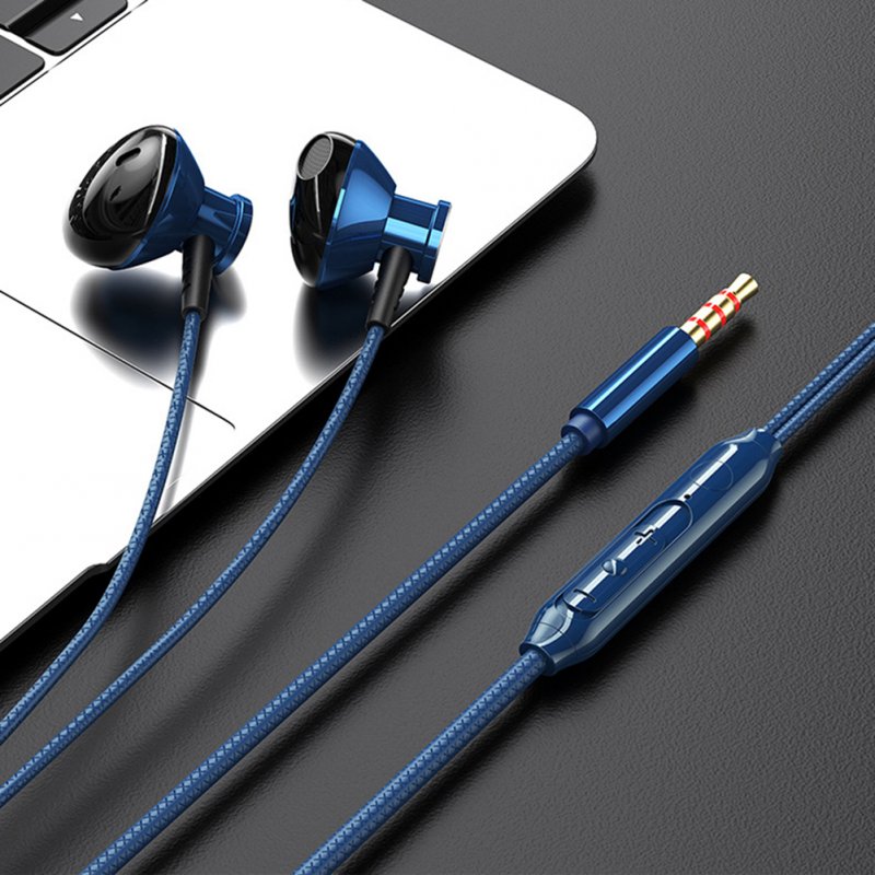 Universal Metal Half Ear Wired  Headset Wire Control 9d Surround Sound Quality Noise Reduction Game Sports Buds Headphones [Blue]